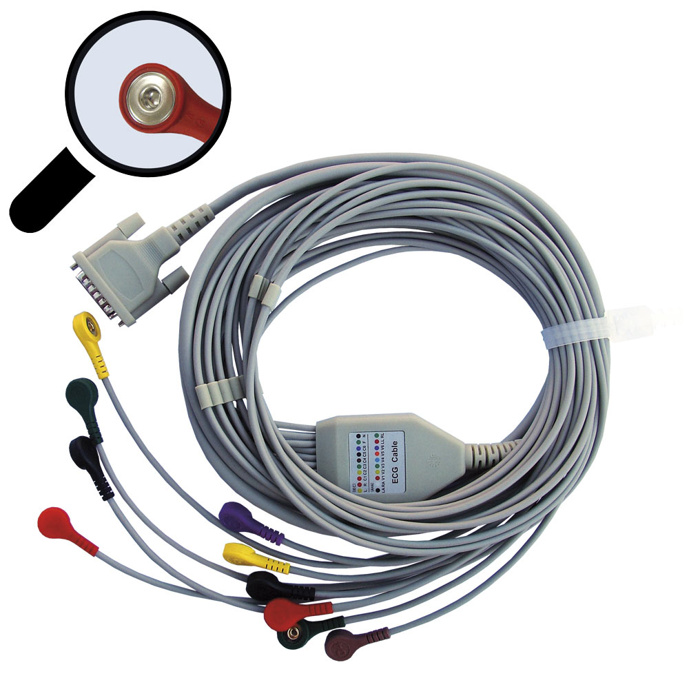 ECG patiëntenkabel 10 leads snap met 15 pin D-Type connector